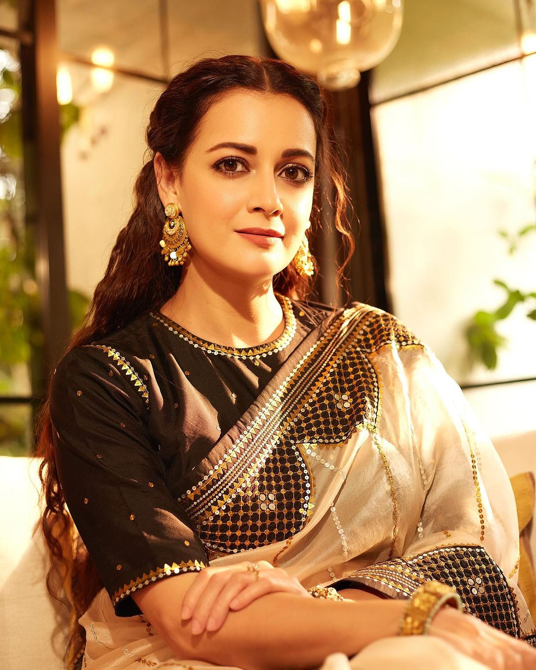 Bollywood Actress Dia Mirza in Traditional White Saree